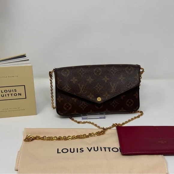 đź’ŻAuthentic LOUIS VUITTON Monogram Pochette Felicie Chain Wallet Fuscia - Picture 3 of 14